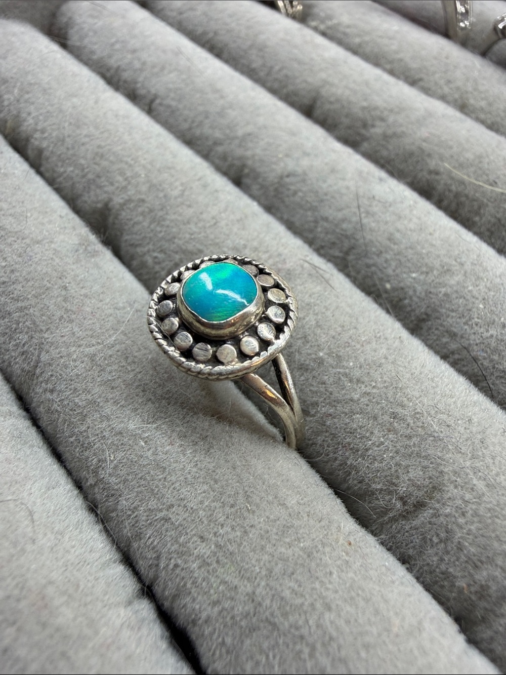 Sterling Silver Blue-Green Opal Cabochon Ring - Picture 2 of 5